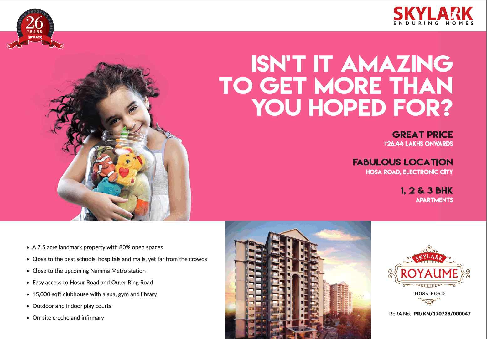 Book homes starting @ Rs. 26.44 Lacs at Skylark Royaume in Bangalore Update